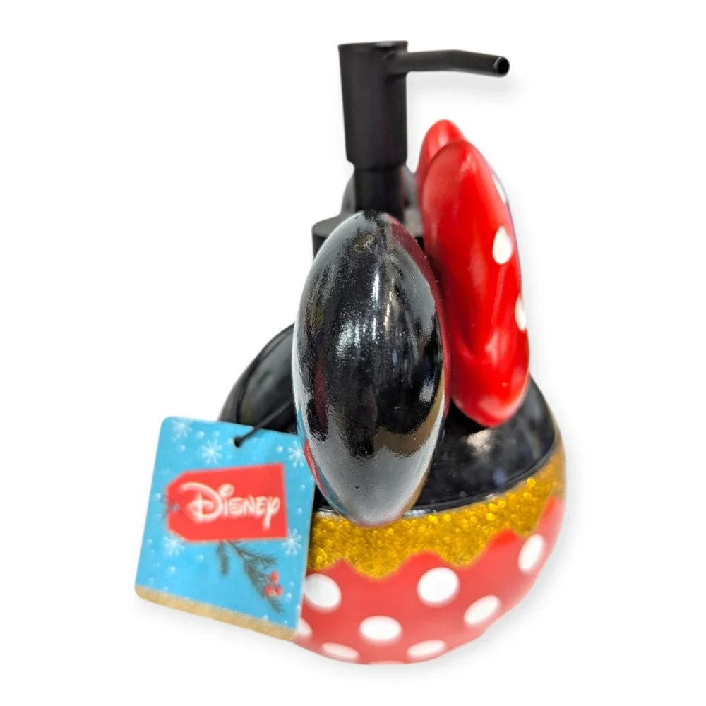 Disney Mickey Minnie Mouse Christmas Soap Dispenser Toothbrush Holder‎ Set NEW